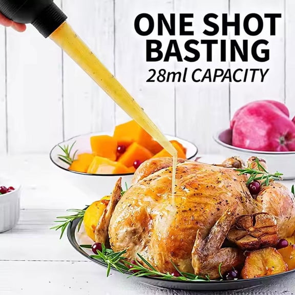 QHUDLV Turkey Baster Set with Cleaning Brush, Premium Baster Tool for Cooking Syringe, Detachable Round Bulb Baster Cooking Good for Meat Poultry Beef Chicken
