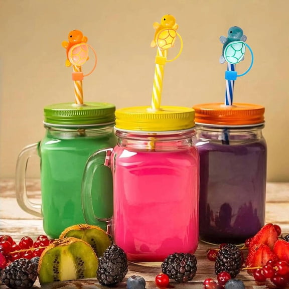 QHUDLV Turtle Straw Straw Cover for Cup,10mm Silicone Straw Covers for Cup Accessories,Cute Tortoise Straw Toppers,Reusable Straws Lids Tips Protectors,Dust-Proof Straw Tips Lids