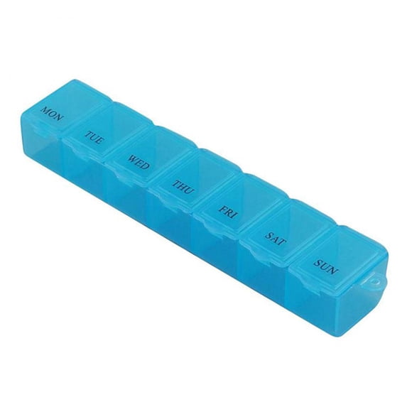 QHUDLV Weekly (7-Day) Pill Organizer, Vitamin and Medicine Box, Large Compartments, Assorted Colors (Blue)