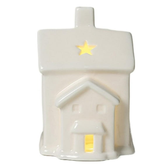 QHUDLV White Porcelain Christmas Houses, LED Mini Village, Holiday Tabletop Ornament