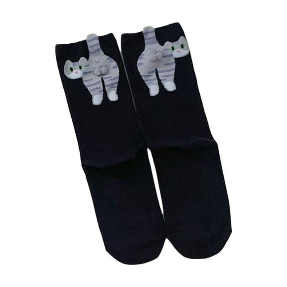 QHUDLV Women Cat Egg Socks, Cute Black White Cat Pattern, Cozy Cotton Fashion Socks