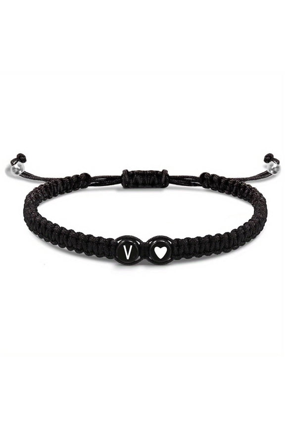 jileijar Heart Initial Bracelets for Women Men Teen Girls A-Z 26 Letters Initial Adjustable Black Rope Braided Bracelets Jewelry Gift