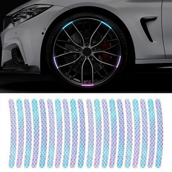 QHUDLV 20pcs Car Tire Rim Reflective Sticker Night Warning Strip Motorcycle Hub Bike Wheel Auto Reflector Decals Stickers