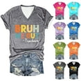 thumbnail image 1 of QHWAUAKFBN T Shirts For Women Graphic Bruh We Out Teachers Shirt Funny Letter Print Tee V Neck Short Sleeve Teacher Gift Tshirts Top, 1 of 3