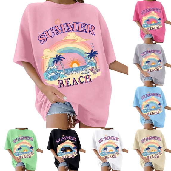 QHWAUAKFBN T Shirts For Women Graphic Oversize Loose Fit Short Sleeve Style Summer Tshirts Top