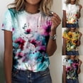 thumbnail image 1 of QHWAUAKFBN T Shirts For Women Graphic Summer Round Neck Short Sleeve Flower Butterfly Print Tshirts Top, 1 of 4
