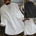 thumbnail image 1 of QHWAUAKFBN T Shirts For Women Loose Fit Cotton Linen Solid Long Sleeve Shirt Blouse Button Down Tshirts Top, 1 of 4