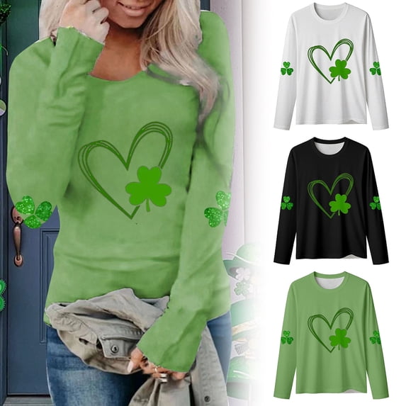QHWAUAKFBN T Shirts For Women Loose Fit St Patricks Day Irish Shirt Apparel Green Printed Long Sleeves Tunic Tshirts
