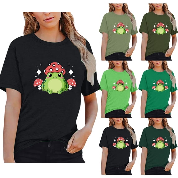 QHWAUAKFBN T Shirts For Women Trendy Graphic Cute Shirt Mushroom Shirt Short Sleeve Print Tshirts Top