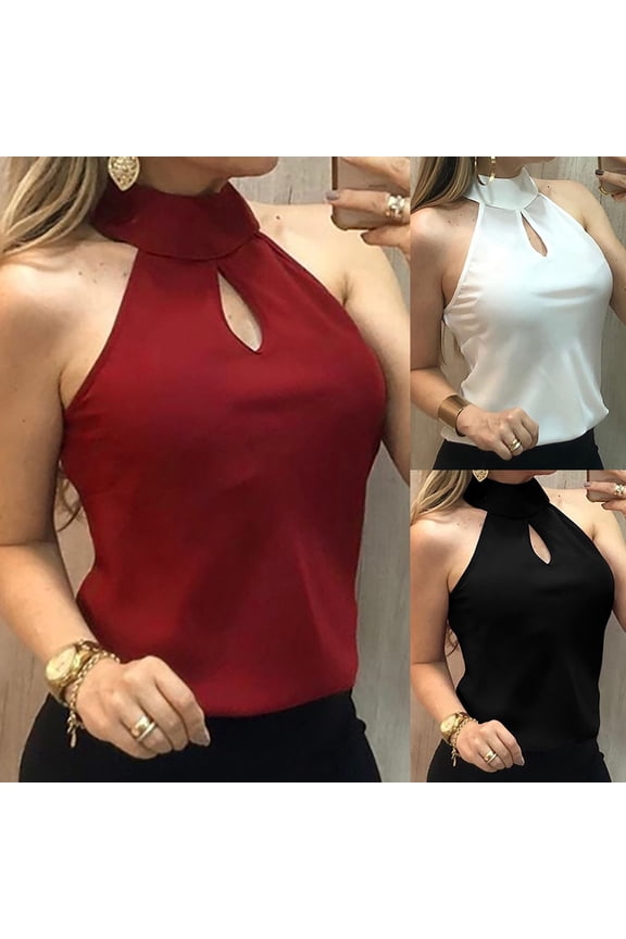 T Shirts For Women Trendy Graphic Sleeveless Halter Hollow Shirt Pullover Vest Tshirts Top