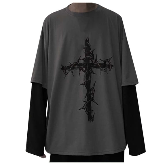 QHWAUAKFBN T Shirts For Women Trendy Hop Print Layered Long Sleeve Oversized Trendy Streetwear Tshirts Top