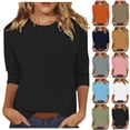 thumbnail image 1 of QHWAUAKFBN T Shirts For Women Trendy Loose Fit 3/4 Length Sleeve Loose Fit Crewneck Cute Solid Three Quarter Length Tunic Tshirts Top, 1 of 4