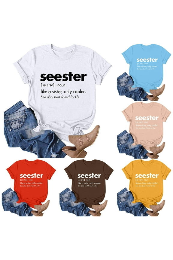 T Shirts For Women Trendy Loose Fit Blouse Letter Printed Shirts Round Neck Short Sleeve Loose Tee Tunic Soft Warm Blouse Tshirts Top