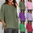 thumbnail image 1 of QHWAUAKFBN T Shirts For Women Trendy Loose Fit Summer 3 Of 4 Sleeve Crew Neck Floral Printed Loose Linen Tunic Tee Blouse Tshirts Top, 1 of 5