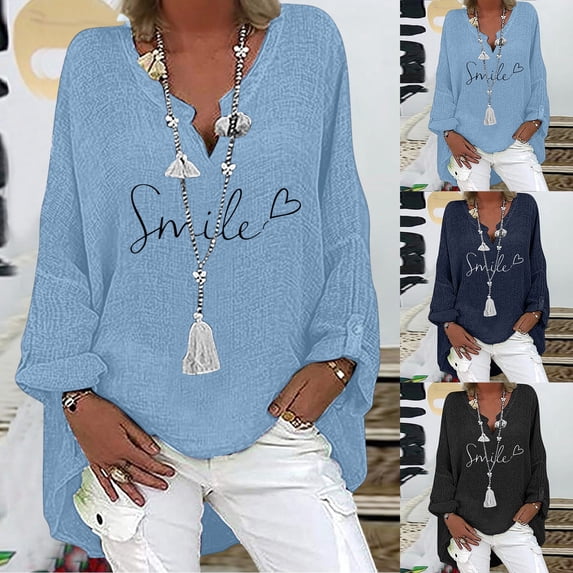 QHWAUAKFBN T Shirts For Women Trendy Loose Fit Summer Long Sleeved Fashionable Breathable Comfortable Long Tail Style Printed V Neck Tshirts Top