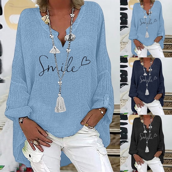 QHWAUAKFBN T Shirts For Women Trendy Loose Fit Summer Long Sleeved Fashionable Breathable Comfortable Long Tail Style Printed V Neck Tshirts Top