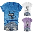 thumbnail image 1 of QHWAUAKFBN T Shirts For Women Trendy Loose Fit ' Summer V Neck Retro Cat Letter Printed Short Sleeved Tshirts Top, 1 of 3