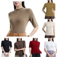 thumbnail image 1 of QHWAUAKFBN T Shirts For Women Trendy Loose Fit Turtle Neck Slim Fit Half Elbow Short 3/4 Sleeve Tight Tee Tshirts Top, 1 of 4