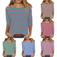 thumbnail image 1 of QHWAUAKFBN T Shirts For Women Trendy " Striped 3/4 Sleeve Tee Comfort Fit Crewneck Everyday Wear" Tshirts Top, 1 of 4