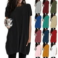 thumbnail image 1 of QHWAUAKFBN T Shirts For Women Trendy Summer Solid Loose Pullover Crewneck Shirts Short Sleeve Tunic Blouse With Pockets Tshirts Top, 1 of 6