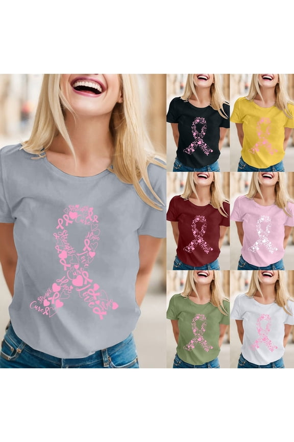 Womens T Shirts Graphic Cancer Print International Awareness Month Tshirts Top
