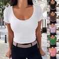 thumbnail image 1 of QHWAUAKFBN Womens T Shirts Graphic Crew Neck Short Sleeve Slim Fit Collection Ribbed Knit Tshirts Top, 1 of 6