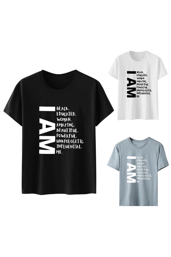 Womens T Shirts Graphic I Am Black Educated Letter Print Black History Month Gift Tee Tshirts Top