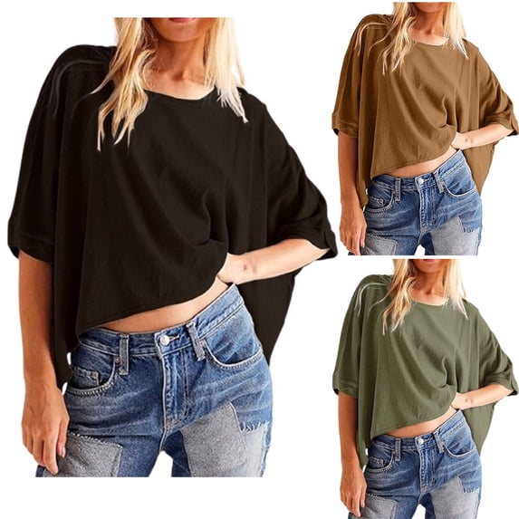 QHWAUAKFBN Womens T Shirts Graphic Oversized Cropped Summer Short Sleeve Loose Fit Tee Tshirts Top