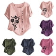 thumbnail image 1 of QHWAUAKFBN Womens T Shirts Graphic Retro Oversized Loose Cotton Linen Short Sleeved Pullover Cotton Linen Tshirts Top, 1 of 4