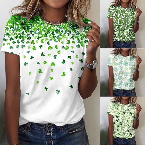 QHWAUAKFBN Womens T Shirts Graphic Shirt Short Sleeve Round Neck Printed Elegant Loose Soft Blouse Tshirts Top