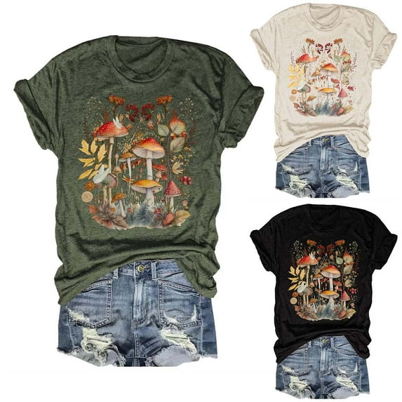 QHWAUAKFBN Womens T Shirts Graphic Summer Printed Cotton Feel Short Sleeve Round Neck Tee Tshirts Top