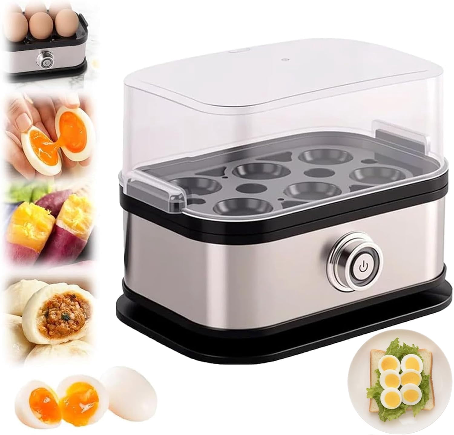 QHYFC Egg Cooker, Multi-Functional 6 Egg Rapid Cooking Capacity, Electric Poacher with Stainless Steel Design, For Soft Medium Hard Boiled Eggs and Omelettes