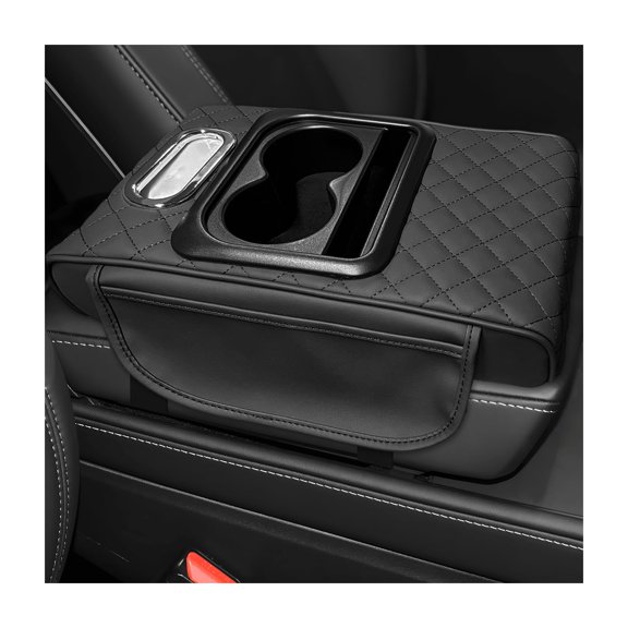 QHYFC Multifunctional PU Leather Car Armrest Box, 5-in-1 Armrest Cover with 2 Storage Bags Tissue Box Cup & Phone Holder, Comfy Arm Rest Cushion Leather Vehicle Middle Console Organizer