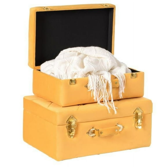 QI003982-YL 8.25 x 19 x 13 in. Decorative Tufted Velvet Suitcase Treasure Chest, Yellow - Set of 2