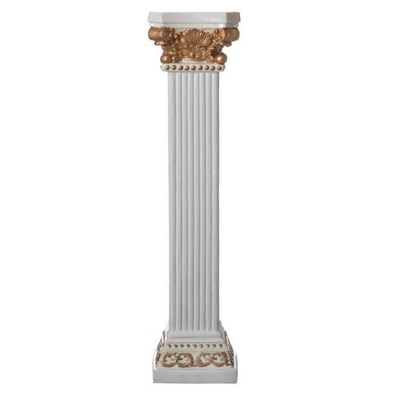 QI004126-16 Decorative Fiberglass White and Gold Plinth Roman Style Column Ionic Piller Pedestal Vase Stand for Wedding or Party,: Living Room,: or Dining Room Decor - Photography Props - Sculpt