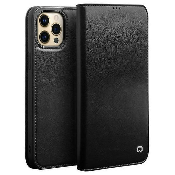 QIALINO Top-grain cowhide stand-up wallet phone case compatible with iPhone 13 Pro Max 6.7 inches