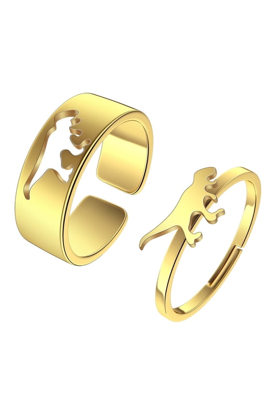 T-Rex Dinosaur Couple Engagement Rings Stainless Steel can Adjustable for Men Women Jewelry 2PCS