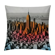 QIANCHENG  New York Cityscape Throw Pillow Covers Monochrome Buildings Urban Architecture Square Pillow Cases Set of 2 for Decorative Cushion Bed Couch Sofa Colorful 18"X18"