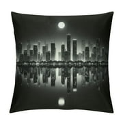 QIANCHENG  New York Night City Landscape Throw Pillow Cover Rise Building Reflection Black  Square Throw Waist Pillow Case Decorative Cushion Cover Pillowcase Sofa Lumbar 12x20 Inches