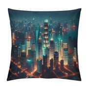 QIANCHENG  New York Throw Pillow Cushion Cover, NYC Midtown Skyline in Evening Skyscrapers Metropolis City States Photo, Decorative Square Accent Pillow Case, 16" X 16", Blue Royal