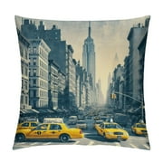 QIANCHENG Throw Pillow Cover New York Canvas Oil Painting  Square Pillowcases Street View Yellow Taxi Modern Artwork Gray Yellow American Modern City Modern Cushion Cover Home Decor 18 X 18 Inch