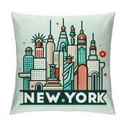 QIANCHENG  Throw Pillow Cover New York City Pattern,American Downtown Building Landmarks Skyscraper Statue of Liberty Decorative Pillow Cases Square Cushion Covers for Home Sofa Couch 18x18 inch