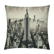 QIANCHENG  Urban Throw Pillow Cushion Cover, USA Design Theme Aerial View of New York City Skyscrapers and The Foggy Sky Digital Print, Decorative Square Accent Pillow Case, 18" X 18", Grey