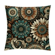 QIANCHENG  Vintage Boho Pillow Covers 20x20 Inch Set of 2, Brown Green Retro Flower Decorative Outdoor Throw Pillows Farmhouse  Floral Pillow Case for Sofa Bedroom Living Room Indoor Outdoor