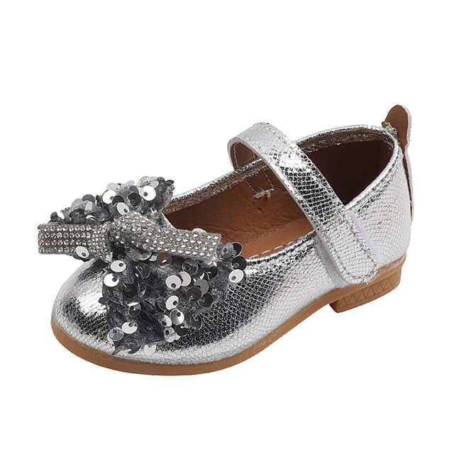 QIANGONG Toddler Shoes Summer Girls Casual Shoes Solid Color Bow Rhinestones Sequins Shiny Flat