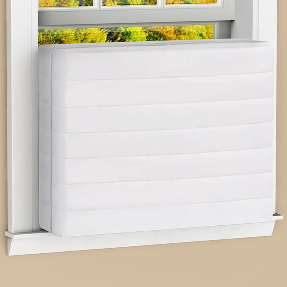 QIANJIA Air Conditioner Cover Indoor, AC Covers for Inside Window AC Unit Cover with Reinforced Elastic String,Double Insulation, 25"x18"x3.5" Cream White