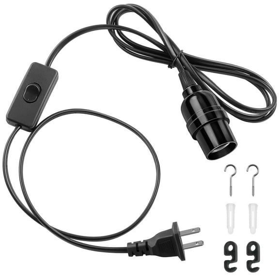 QIANJIA Extension Hanging Lantern Cord Cable, E26 Pendant Light Lamp Socket, On-Off Switch Close to Polarized Plug, 13 Feet, Medium Base for Grow, Plant, Ceiling Lights Fixture, Black, 1 Pack