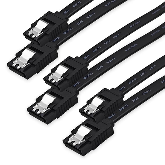 QIANJIA 1-Pack 18 Inch SATA III Cable 6Gbps, 180-180 Degree Straight SATA Data Cable, Black 7-Pin Latching Cord for HDD SSD CD/DVD Drive PC Internal Use