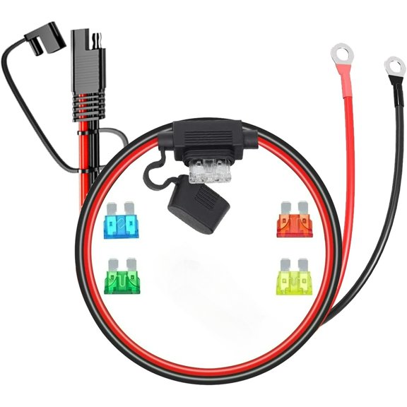 QIANJIA 10AWG SAE Connector Pure Copper SAE Extension Cable to Ring Terminal,2FT/3.3FT 10 Gauge Battery Connector Quick Connect/Disconnect Extension Cable with Fuse and Polarity Reverse Adapter