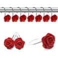 thumbnail image 1 of QIANJIA 12 PCS Home Fashion Decorative Anti Rust Shower Curtain Hooks Rose Design Shower Curtain Rings Hooks (RED), 1 of 6